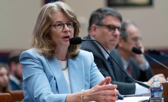 Wendy Raymond, president of Haverford College, testifies before the House Committee on Education and Workforce hearing on antisemitism on American campuses onCapitol Hill in Washington, Wednesday, May 7, 2025. (AP Photo/Jose Luis Magana)