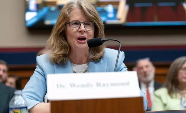 Wendy Raymond, president of Haverford College, testifies before the House Committee on Education and Workforce hearing on antisemitism on American campuses onCapitol Hill in Washington, Wednesday, May 7, 2025. (AP Photo/Jose Luis Magana)