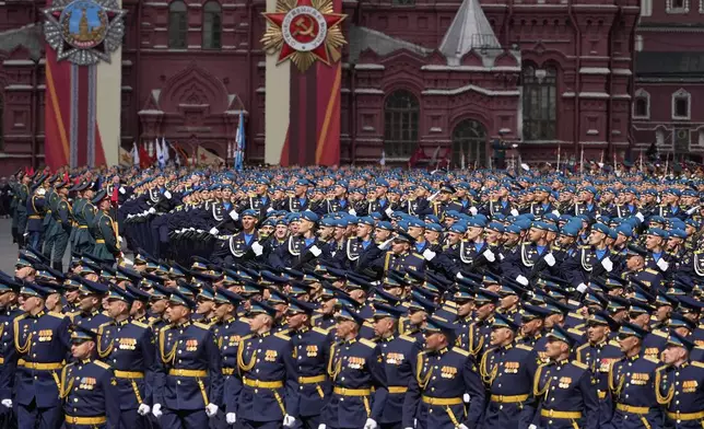 Russian servicemen attend the Victory Day military parade in Moscow, Russia, Friday, May 9, 2025, during celebrations of the 80th anniversary of the Soviet Union's victory over Nazi Germany during the World War II. (AP Photo/Alexander Zemlianichenko)