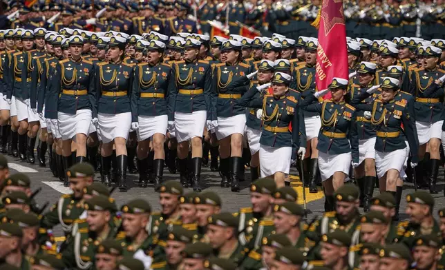 Russian servicewomen attend the Victory Day military parade in Moscow, Russia, Friday, May 9, 2025, during celebrations of the 80th anniversary of the Soviet Union's victory over Nazi Germany during the World War II. (AP Photo/Alexander Zemlianichenko)