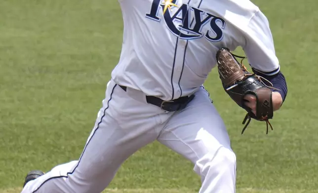 Tampa Bay Rays' Shane Baz pitches to the Kansas City Royals during the second inning of a baseball game Thursday, May 1, 2025, in Tampa, Fla. (AP Photo/Chris O'Meara)