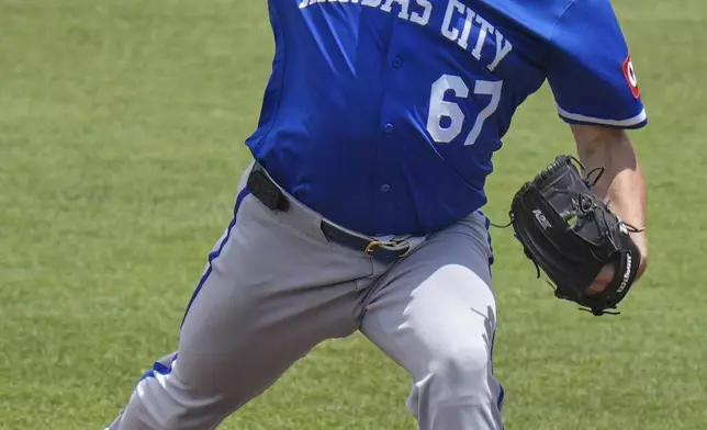 Kansas City Royals' Seth Lugo pitches to the Tampa Bay Rays during the second inning of a baseball game Thursday, May 1, 2025, in Tampa, Fla. (AP Photo/Chris O'Meara)