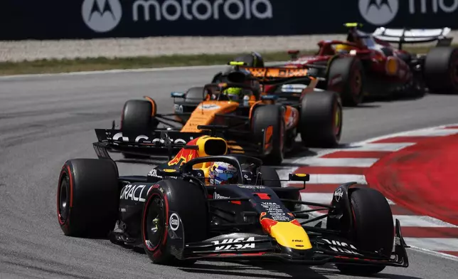 Red Bull driver Max Verstappen of the Netherlands steers his car during the Spanish Grand Prix Formula One race at the Barcelona Catalunya racetrack in Montmelo, near Barcelona, Spain, Sunday, June 1, 2025. (AP Photo/Joan Monfort)