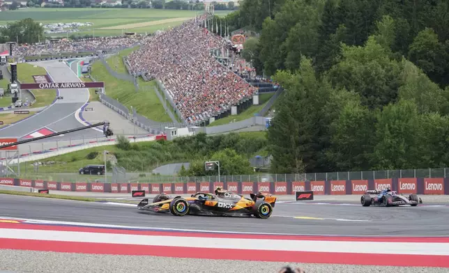McLaren driver Lando Norris of Britain in action during the second free practice at the Red Bull Ring racetrack, ahead of the Austrian Formula One Grand Prix in Spielberg, Austria, Friday, June 27, 2025. (AP Photo/Darko Bandic)