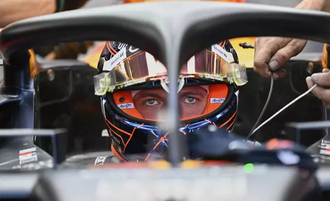 Red Bull driver Max Verstappen of the Netherlands makes a pit stop during the second free practice at the Red Bull Ring racetrack, ahead of the Austrian Formula One Grand Prix in Spielberg, Austria, Friday, June 27, 2025. (AP Photo/Denes Erdos)