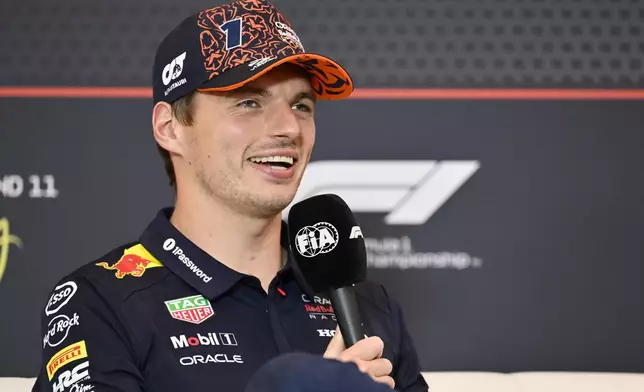 Red Bull driver Max Verstappen of the Netherlands attends a news conference at the Red Bull Ring racetrack, in Spielberg, Austria, Thursday, June 26, 2025, ahead of the Austrian Formula One Grand Prix. (AP Photo/Denes Erdos)