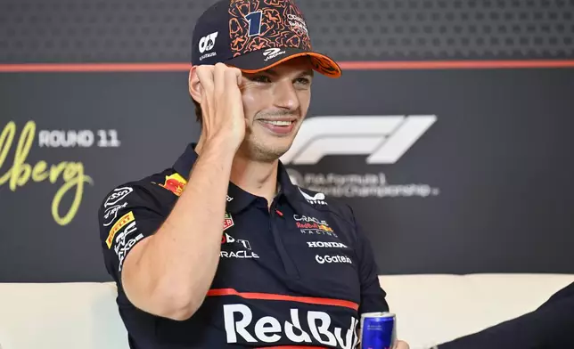 Red Bull driver Max Verstappen of the Netherlands attends a news conference at the Red Bull Ring racetrack, in Spielberg, Austria, Thursday, June 26, 2025, ahead of the Austrian Formula One Grand Prix. (AP Photo/Denes Erdos)