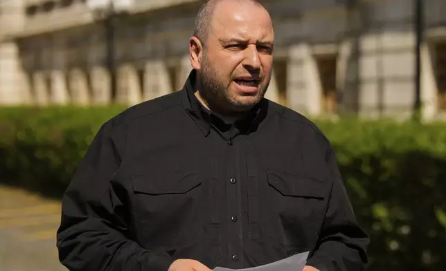 Ukraine's Minister of Defence Affairs Rustem Umerov, speaks to the media at the Ciragan Palace following the Ukraine-Russia peace talks in Istanbul, Turkey, Monday, June 2, 2025. (AP Photo/Emrah Gurel)