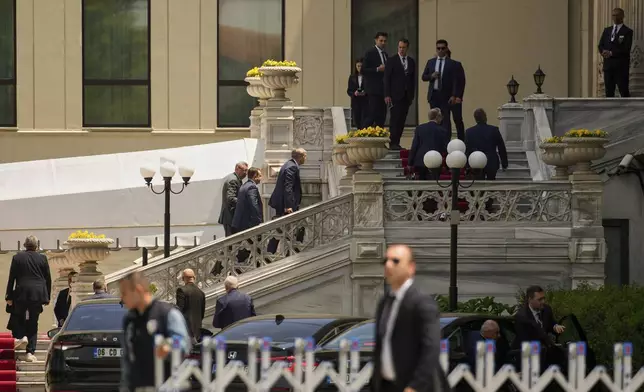 Members of the Russian delegation arrive at the Ciragan Palace for Ukraine-Russia peace talks in Istanbul, Turkey, Monday, June 2, 2025. (AP Photo/Emrah Gurel)