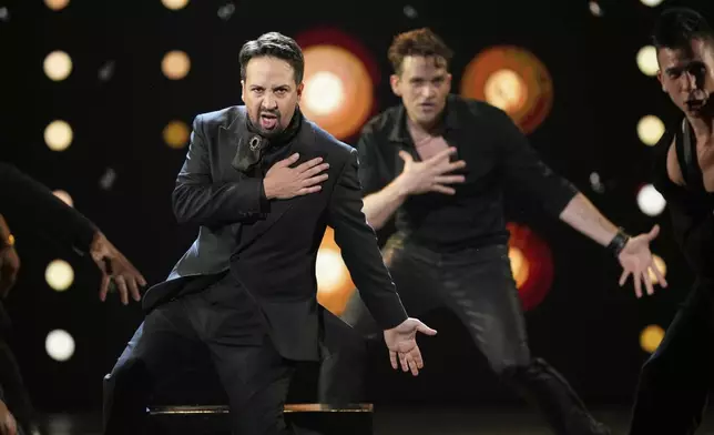 Lin-Manuel Miranda performs a medley from "Hamilton" during the 78th Tony Awards on Sunday, June 8, 2025, at Radio City Music Hall in New York. (Photo by Charles Sykes/Invision/AP)