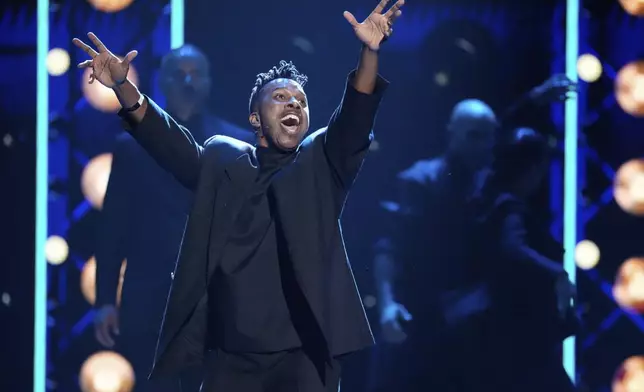 Leslie Odom Jr. performs a medley from "Hamilton" during the 78th Tony Awards on Sunday, June 8, 2025, at Radio City Music Hall in New York. (Photo by Charles Sykes/Invision/AP)