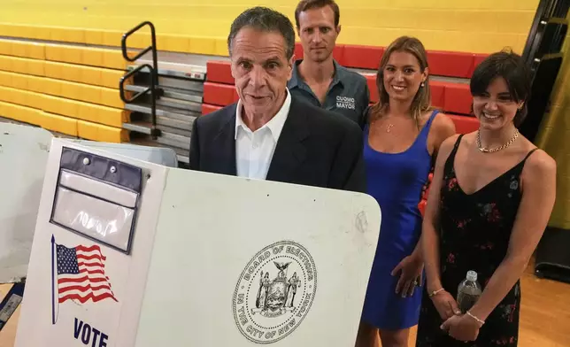 New York mayoral candidate, former N.Y. Gov. Andrew Cuomo, votes in the Democrat mayoral primary election in New York, Tuesday, June 24, 2025. (AP Photo/Richard Drew)