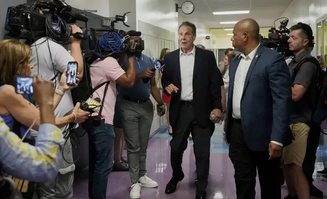 New York mayoral candidate, former N.Y. Gov. Andrew Cuomo, arrives to vote in the Democrat mayoral primary election in New York, Tuesday, June 24, 2025. (AP Photo/Richard Drew)