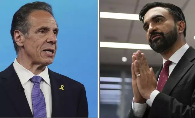 FILE- This combination photo shows on left, Democratic mayoral candidate Andrew Cuomo speaking during a Democratic mayoral primary debate, Wednesday, June 4, 2025, in New York and on right, Assemblyman Zohran Mamdani talking to people after the New York City Democratic Mayoral Primary Debate at the John Jay College of Criminal Justice in the Gerald W. Lynch Theater on Thursday, June 12, 2025 in New York City. (AP Photo/Yuki Iwamura, file and Vincent Alban/The New York Times via AP, Pool, file)