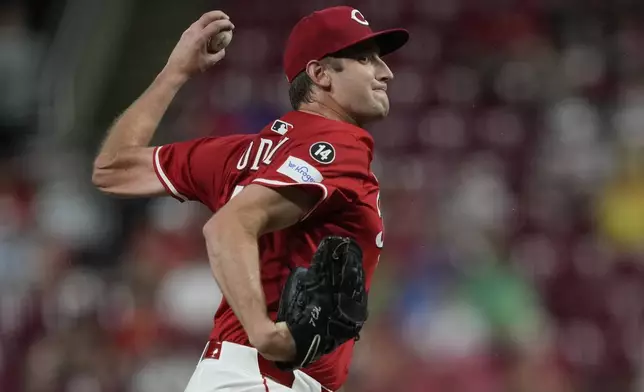 Cincinnati Reds pitcher Nick Lodolo throws in the first inning of a baseball game against the Minnesota Twins, Wednesday, June 18, 2025, in Cincinnati. (AP Photo/Carolyn Kaster)