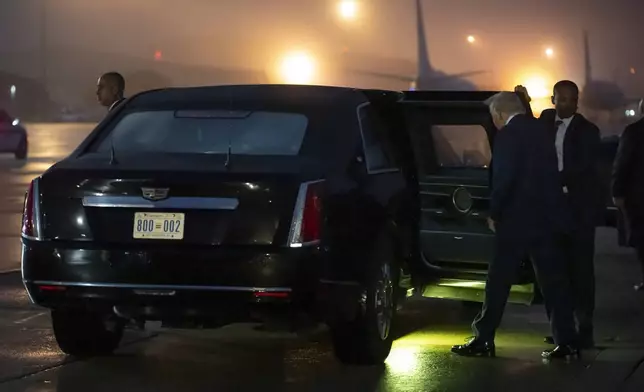 President Donald Trump boards his limousine at Joint Base Andrews, Md., on Tuesday, June 17, 2025, after returning from Calgary, Canada and the G7 Summit. (AP Photo/Mark Schiefelbein)