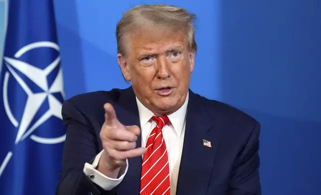President Donald Trump speaks during a meeting with NATO Secretary General Mark Rutte at the NATO summit in The Hague, Netherlands, Wednesday, June 25, 2025. (AP Photo/Alex Brandon)