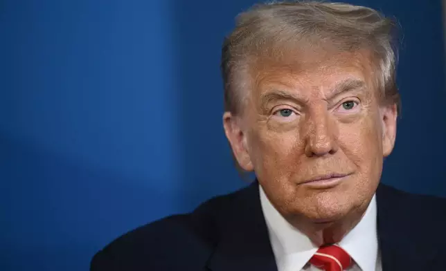 U.S. President Donald Trump looks on during a meeting with NATO Secretary General Mark Rutte at the NATO summit of heads of state and government in The Hague, Netherlands, Wednesday, June 25, 2025.(Brendan Smialowski/Pool Photo via AP)