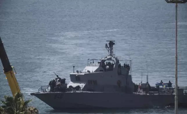 Israeli Navy vessel enter the port of Ashdod, Israel, Monday, June 9, 2025. (AP Photo/Leo Correa)