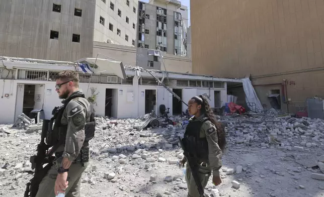 A view of the Soroka Medical Center, after it was hit by a missile fired from Iran on Thursday, June 19, 2025 in Beersheba, Israel. (Marc Israel Sellem/Pool via AP)