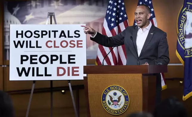 House Minority Leader Hakeem Jeffries, D-N.Y., tells reporters he agrees with Elon Musk's criticism of President Donald Trump's spending and tax bill, calling it a "disgusting abomination," during a news conference at the Capitol in Washington, Tuesday, June 3, 2025. (AP Photo/J. Scott Applewhite)