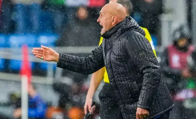 Italy's coach Luciano Spalletti on the touchline during the qualifying World Cup soccer match between Norway and Italy at Ullevaal Stadium in Oslo, Friday June 6, 2025. (Lise Åserud/NTB via AP)
