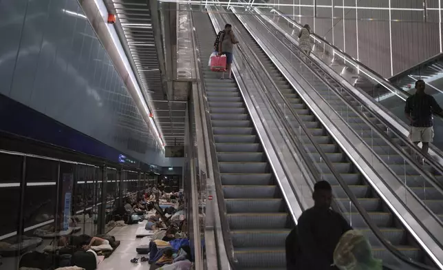 People take shelter in an underground metro station as a precaution against possible Iran missile attacks, in Ramat Gan, near Tel Aviv, Israel, Tuesday, June 17, 2025. (AP Photo/Oded Balilty)