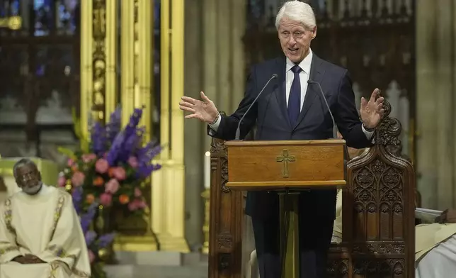 Former President Bill Clinton speaks during the funeral for former U.S. Rep. Charles Rangel, D-N.Y., at New York's St. Patrick's Cathedral, Friday, June 13, 2025. (AP Photo/Richard Drew)