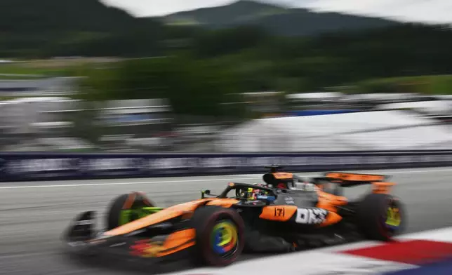 McLaren driver Oscar Piastri of Australia in action during the first free practice at the Red Bull Ring racetrack, ahead of the Austrian Formula One Grand Prix in Spielberg, Austria, Friday, June 27, 2025. (AP Photo/Denes Erdos)