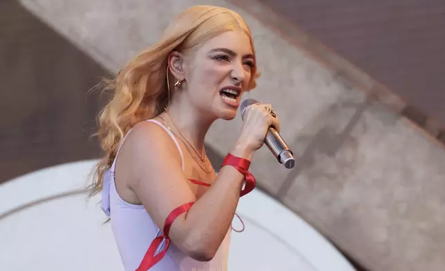Lorde performs at the Glastonbury Festival in Worthy Farm, Somerset, England, Monday, June 27, 2022. (AP Photo/Scott Garfitt)