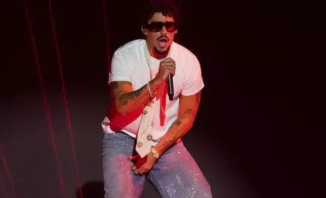 FILE - Bad Bunny performs during the iHeartRadio Music Awards in Los Angeles on March 17, 2025. (AP Photo/Chris Pizzello, File)