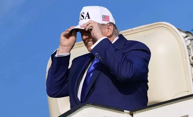 President Donald Trump exits Air Force One as he arrives at Amsterdam Schiphol Airport ahead of the NATO summit, taking place in The Hague, Netherlands, Tuesday, June 24, 2025. (AP Photo/Alex Brandon)