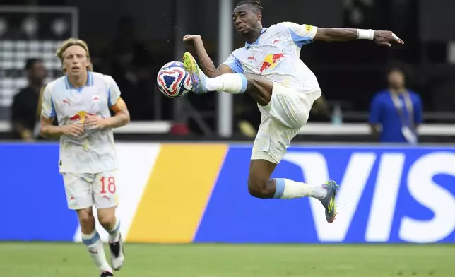 Red Bull Salzburg's Dorgeles Nene controls the ball during the Club World Cup Group H soccer match between Salzburg and Al Hilal in Washington, Sunday, June 22, 2025. (AP Photo/Nick Wass)