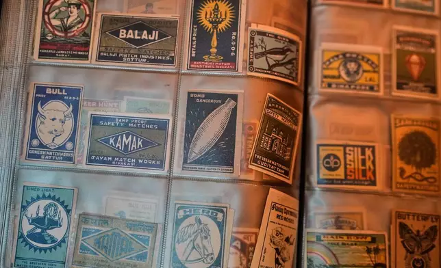 A set of old matchboxes from bygone eras in the collection of Aditya Vij, an Indian anthropologist and an avid collector, at his house in New Delhi, India, April 18, 2025. (AP Photo/Manish Swarup)