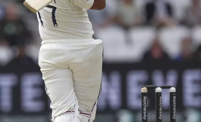 India's Rishabh Pant bats on day four of the first cricket test match between England and India at Headingley in Leeds, England, Monday, June 23, 2025. (AP Photo/Scott Heppell)