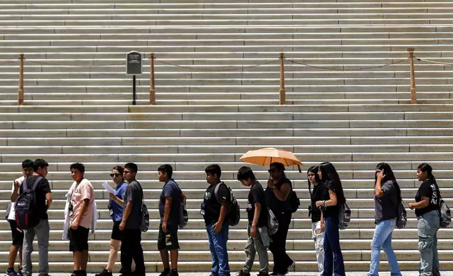 A person uses an umbrella to shield themselves from the sun Wednesday, June 25, 2025, outside the U.S. Capitol in Washington. (AP Photo/Julia Demaree Nikhinson)