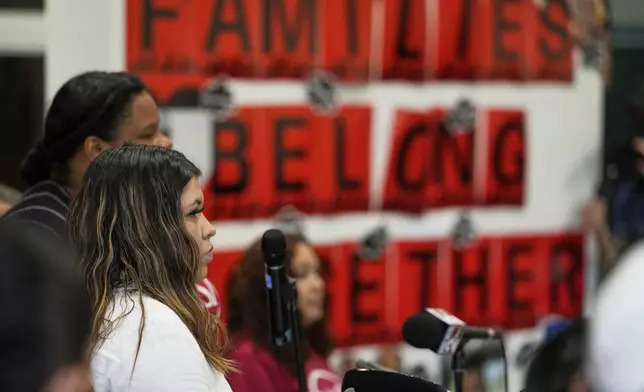 Jennifer Vasquez Sura, wife of Kilmar Abrego Garcia speaks during a news conference Wednesday, June 25, 2025, in Nashville, Tenn. (AP Photo/George Walker IV)