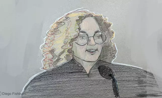 This courtroom sketch depicts U.S. Magistrate Judge Barbara Holmes in court during a detention hearing for Kilmar Abrego Garcia on Wednesday, June 25, 2025, in Nashville, Tenn. (AP Photo/Diego Fishburn)
