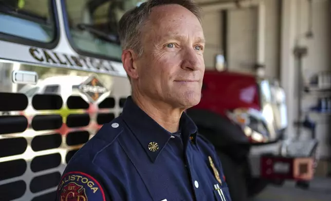 Calistoga Fire Chief Jed Matcham poses for a portrait Tuesday, May 27, 2025, in Calistoga, Calif. (AP Photo/Annika Hammerschlag)