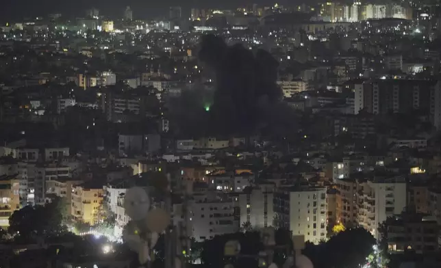 Smoke rises following an Israeli airstrike on Dahiyeh in the southern suburb of Beirut, Lebanon, Thursday, June 5, 2025. (AP Photo/Hassan Ammar)