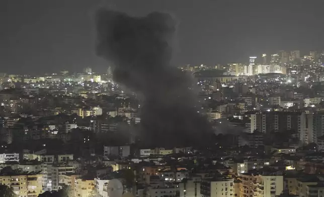 Smoke rises following an Israeli airstrike on Dahiyeh in the southern suburb of Beirut, Lebanon, Thursday, June 5, 2025. (AP Photo/Hassan Ammar)