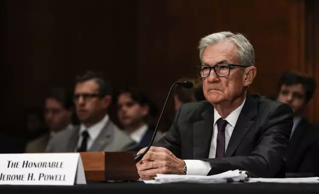 Federal Reserve Board Chairman Jerome Powell listens during a Senate Committee on Banking hearing, Wednesday, June 25, 2025, on Capitol Hill in Washington. (AP Photo/Julia Demaree Nikhinson)