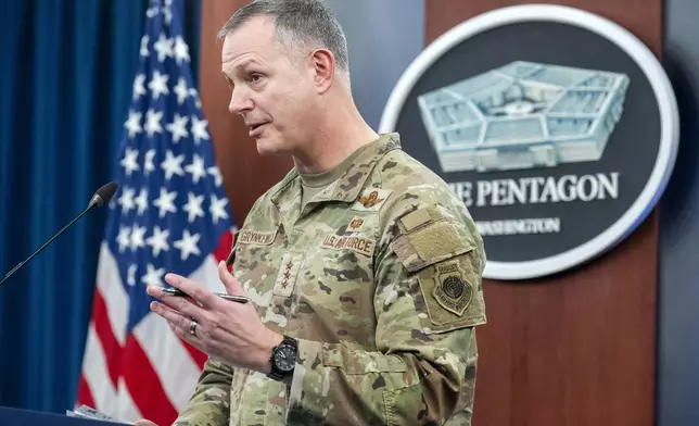 FILE - Joint Staff Director for Operations Lt. Gen. Alex Grynkewich, speaks to the media in the Pentagon Press Briefing Room, Monday, March 17, 2025, at the Pentagon in Washington. (AP Photo/Jacquelyn Martin, File)