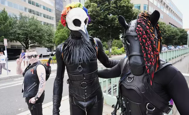 People in costume attend the World Pride parade, Saturday, June 7, 2025, in Washington. (AP Photo/Alex Brandon)