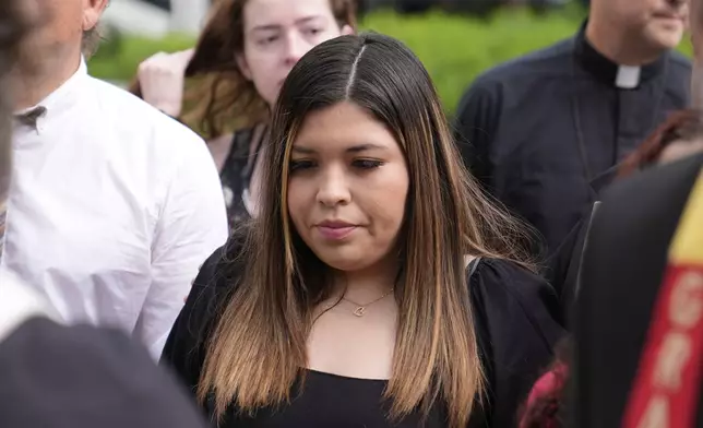 Jennifer, wife of Kilmar Abrego Garcia, enters the Federal Courthouse on Friday, June 13, 2025 in Nashville, Tenn. (AP Photo/George Walker IV)