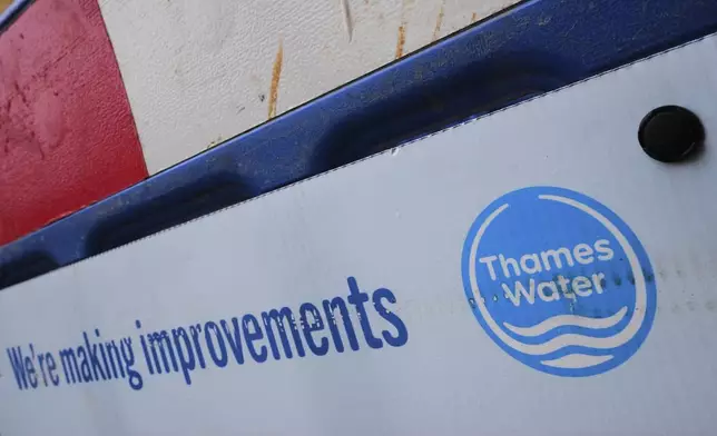 A Thames Water sign in London after British utility Thames Water says a U.S. investment firm has dropped a rescue bid for the debt-burdened company, Tuesday, June 3, 2025. (AP Photo/Kirsty Wigglesworth)