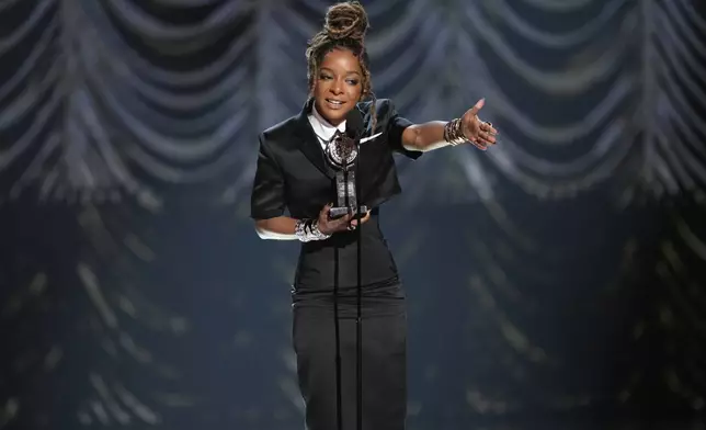 Kara Young accepts the award for best performance by an actress in a featured role in a play for "Purpose" during the 78th Tony Awards on Sunday, June 8, 2025, at Radio City Music Hall in New York. (Photo by Charles Sykes/Invision/AP)