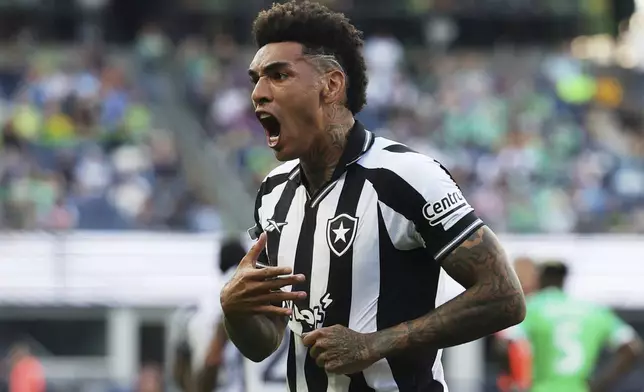 Botafogo's Igor Jesus celebrates after scoring his side's second goal during the Club World Cup group B soccer match between Botafogo and Seattle Sounders at Seattle Lumen Field, in Seattle, Sunday, June 15, 2025. (AP Photo/Ryan Sun)