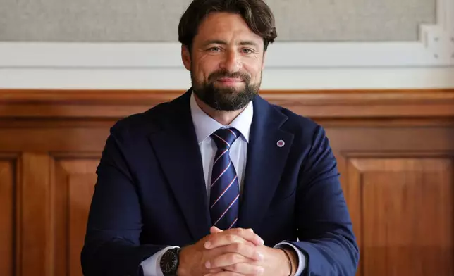 Rangers newly appointed manager Russell Martin attends a press conference at Ibrox Stadium in Glasgow, Scotland Thursday, June 5, 2025. (Steve Welsh/PA via AP)