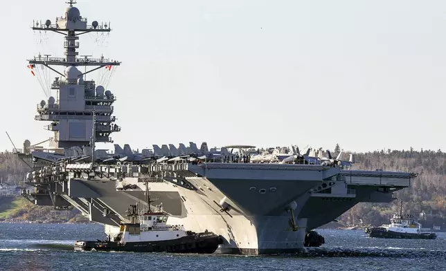 FILE - The USS Gerald R. Ford, arrives in Halifax, on Oct. 28, 2022. (Andrew Vaughan/The Canadian Press via AP, File)